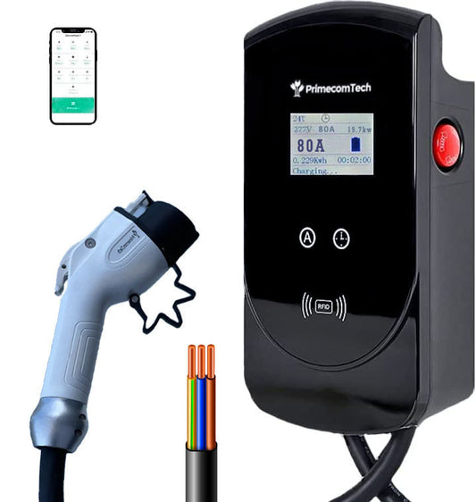 Level 2 EV Charger 80 Amp - 277/480 Volt AC 2/3 Phase J1772 - 50 Feet Cord Lengths