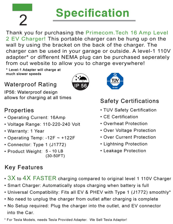 Level-2 Electric Vehicle Charger 220 Volt 30