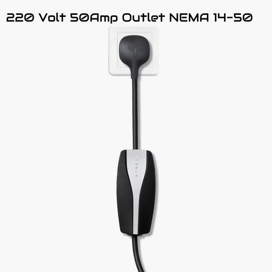 Tesla Gen 2 charger Universal Mobile Connector UMC charging with 220-Volt and 110-Volt adapters.